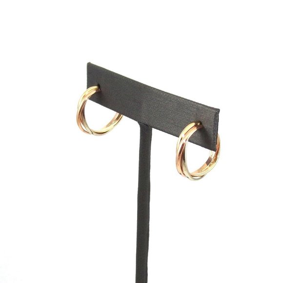 14K Yellow White Rose Gold Tri-Gold Weave Woven Hoop Earrings - Picture 3 of 6